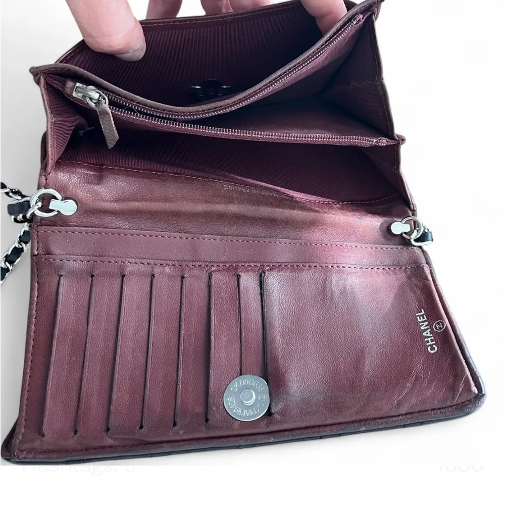 Chanel Classic Wallet on Chain. Black Quilted Lambskin Silver Hardware.